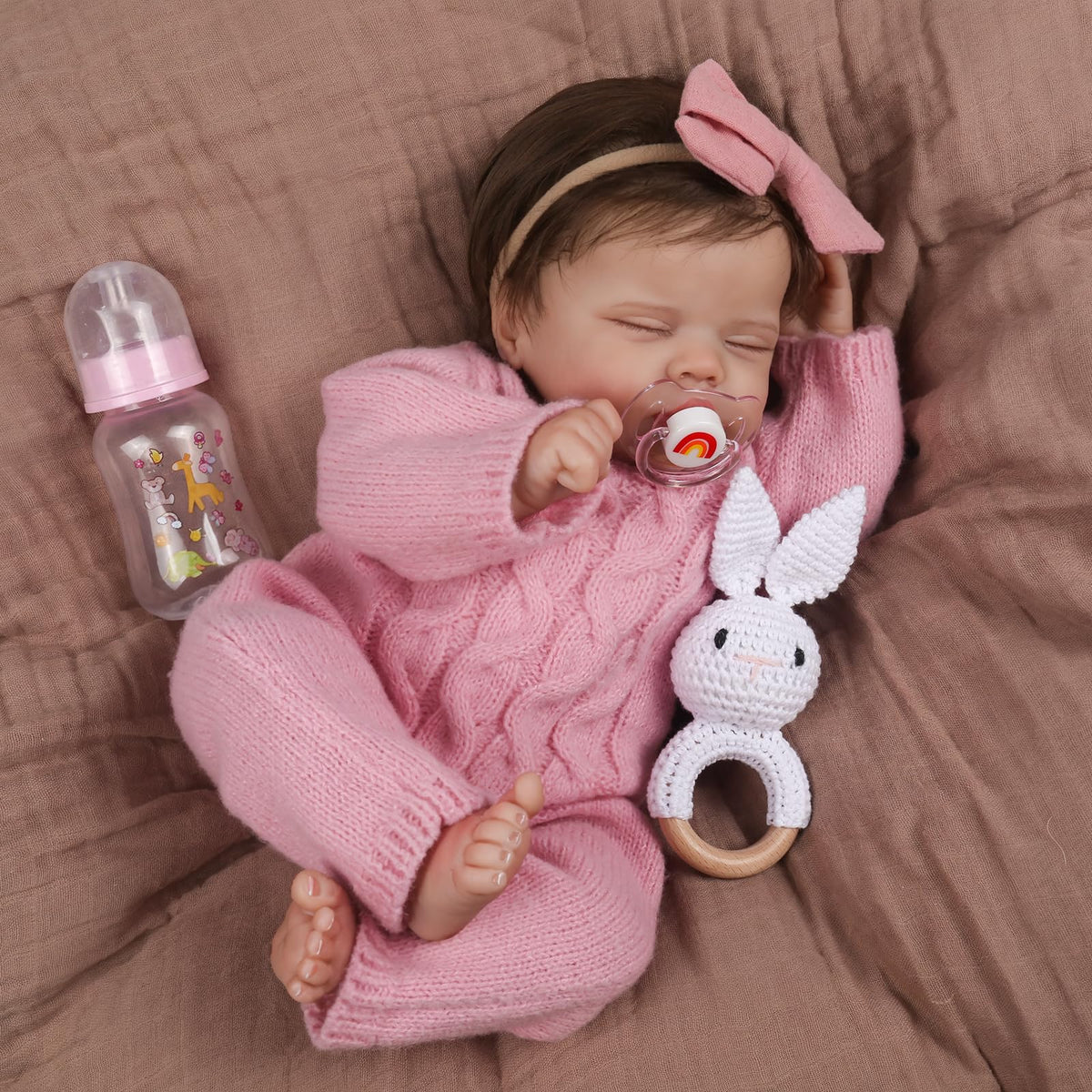 WOOROY Realistic Reborn Baby Dolls Aria, 18-Inch Real Life Newborn Girl | Lifelike Sleeping Doll with Weighted Soft Cloth Body, Hand-rooted Hair, Handmade Gift Toy with Accessories for Kids Age 3+