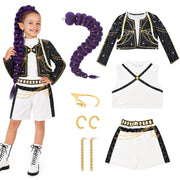 Behufun Girls Halloween Costume, Pop Singer Costume, Top Pants with Purple Braid for Cosplay Birthday Party, 4-12 Years