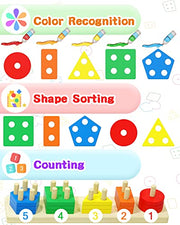 Montessori Sensory Toys for 1 2 Year Old Boy Girl Gifts, Puzzle for Toddler | Montessori Toys, Toddler Toy 2-3, Boys Girls Birthday Gifts, Wooden Blocks, Shape Sorter, Learning Toy, Toddler Activities