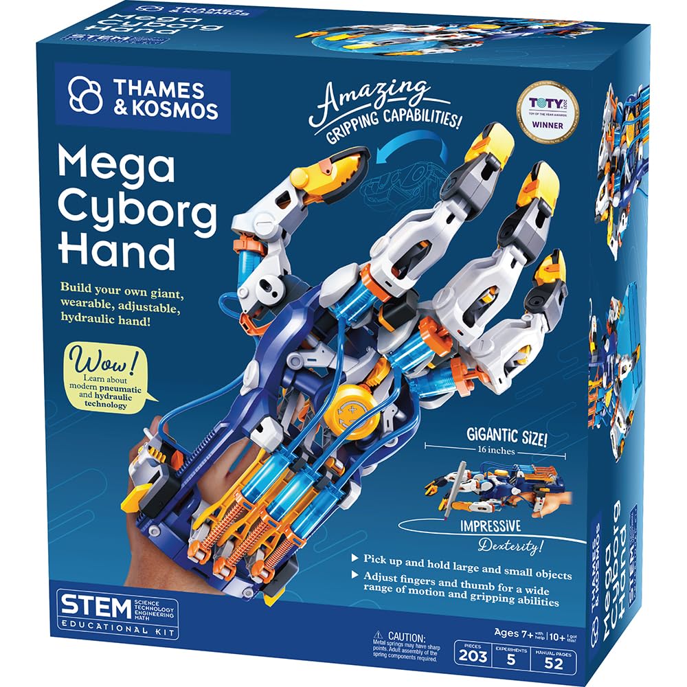 Thames & Kosmos Mega Cyborg Hand STEM Experiment Kit | Build Your Own GIANT Hydraulic Amazing Gripping Capabilities Adjustable for Different Sizes Learn Pneumatic Systems