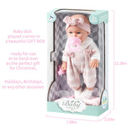Enjoyin 12'' Baby Doll in Gift Box with Pink Cloths, Pacifier, 13''x13'' Microfabric Blanket, and Feeding Bottle. Gift Idea for Kids