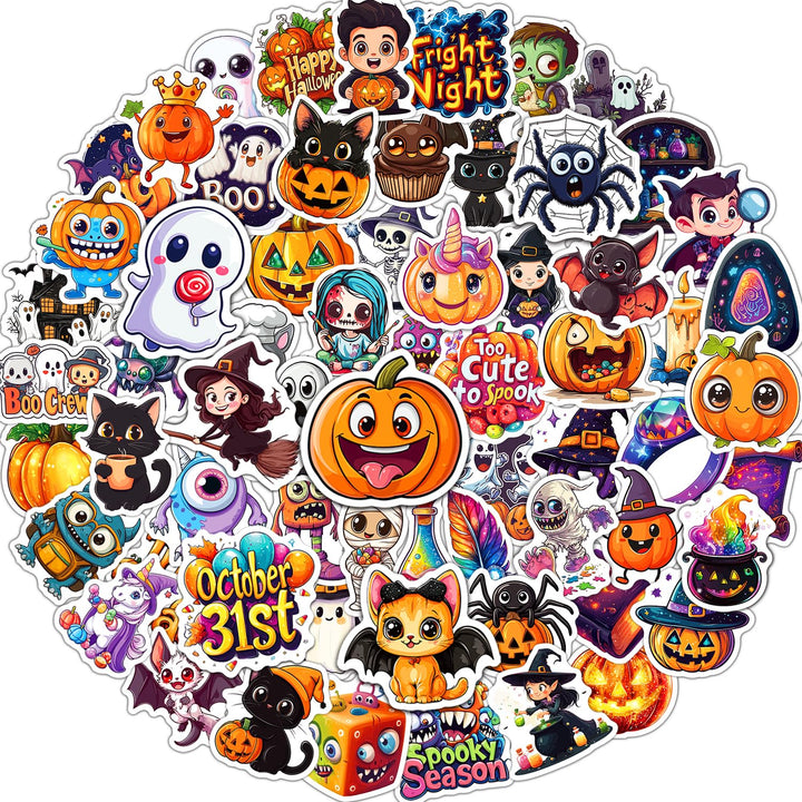 JCFIRE Halloween Stickers for Kids, 100 PCS Halloween Party Favors | 100 unique 2.3 in waterproof vinyl stickers for goodie bags, treat bags, crafts, water bottles and party favors