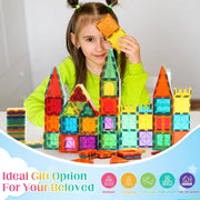 OugerToy 104PCS Magnetic Tiles STEM Building Blocks for Kids Ages 3-9 | Educational Stacking Toys with Car Bases, Creative Construction Gift for Boys Girls OugerToy