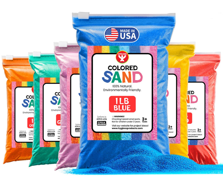 Hygloss Colored Sand for Crafts - 6 Assorted Colors Bags - 1 lb Vibrant Colorful Fine Sensory Play Sand Art Kits for Kids - Classroom Activities for Children 3 4 5 6 7 8 9 10 11 12 - Safe for Ages 3+