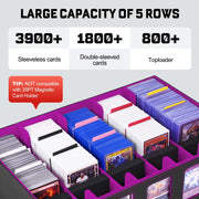 ZLCA Trading Card Storage Box 5-Row with Handle, MTG Storage Box | Holds 3900+ Cards with Commander Display, Top Loaders Organizer Case for TCG PTCG Sport Card(Black&Purple)