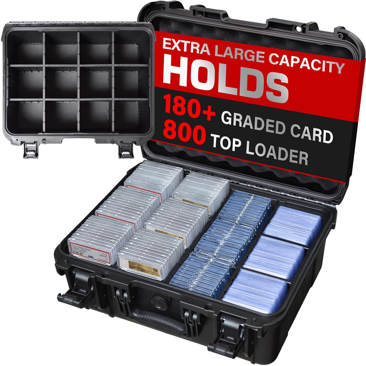 Graded Card Case Storage Box, Extra Large Trading Card Box, PSA Slab Case | Waterproof Trading Card Storage Box with 8 Adjustable Dividers; Fits BGS, SGC, CGC, CSG Slabs, Top Loaders & Magnetic Holders