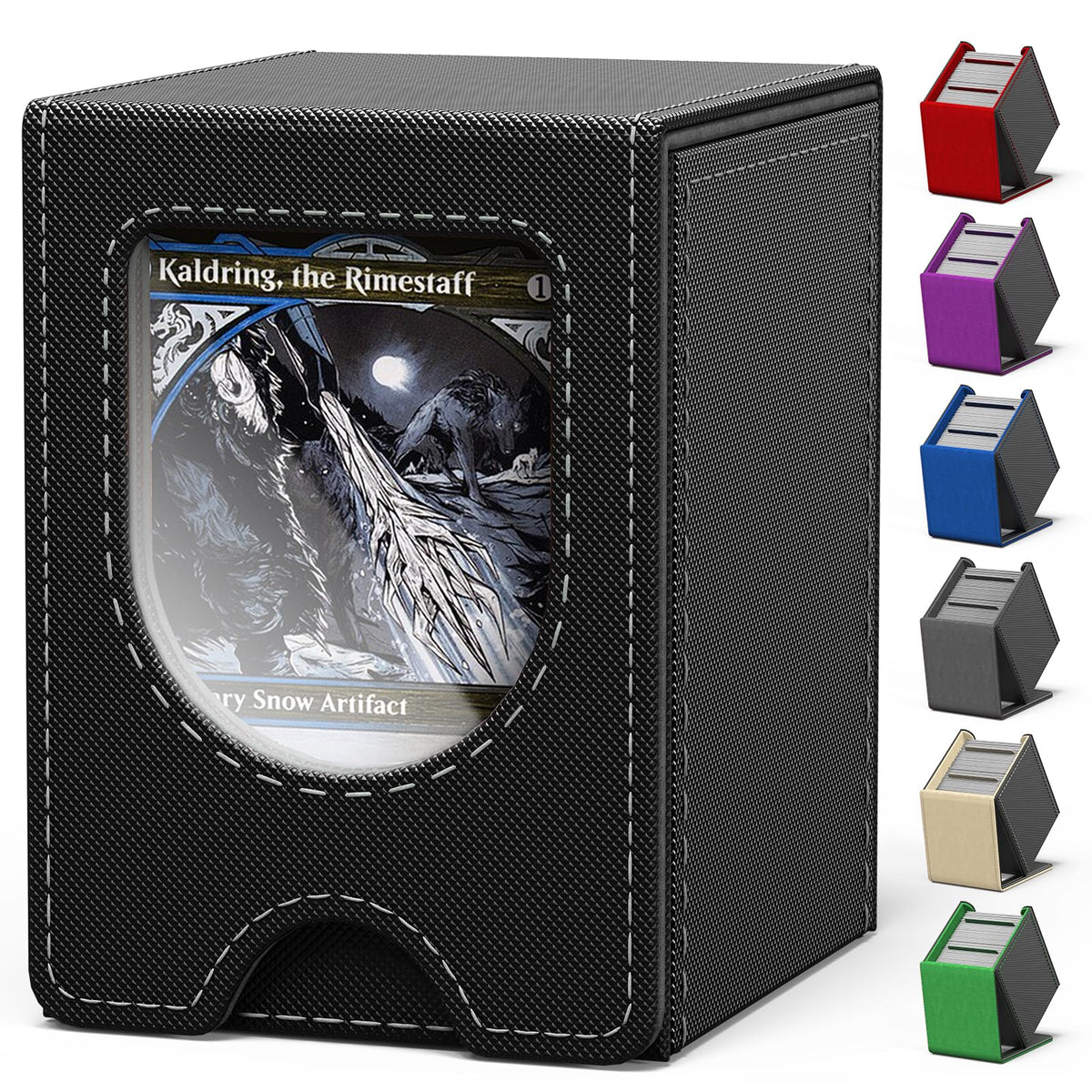 banloga Card Deck Box for MTG Commander, fits 100+ Double-Sleeved Cards | Card Box with Display Window for TCG, PTCG, Magic The Gathering, 2 Dividers (Black&Gray)