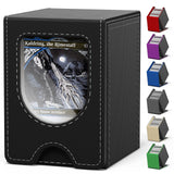 banloga Card Deck Box for MTG Commander, fits 100+ Double-Sleeved Cards | Card Box with Display Window for TCG, PTCG, Magic The Gathering, 2 Dividers (Black&Gray)
