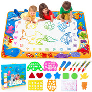 Water Doodle Mat - Kids Color Painting Toy, Gift Set for Toddlers 2-7 | Great Educational Water Doodle Mat - Toddler Painting Toy Gift with Fun Stencils, Magic Pens & Drawing Templates for Kids