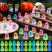 DULEFUN 100pcs Halloween Mini Ghosts Figures, Luminous Small Little Resin Ghost Figurines to Hide Glow in The Dark Tiny Statue for Halloween Party Favors Dollhouse Decorations Toys