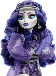 Monster High Spectra Vondergeist Doll | Ghost in Purple Clothes, Includes Pet Ferret Rhuen, 7 Accessories like Backpack, Tablet, Snacks and More
