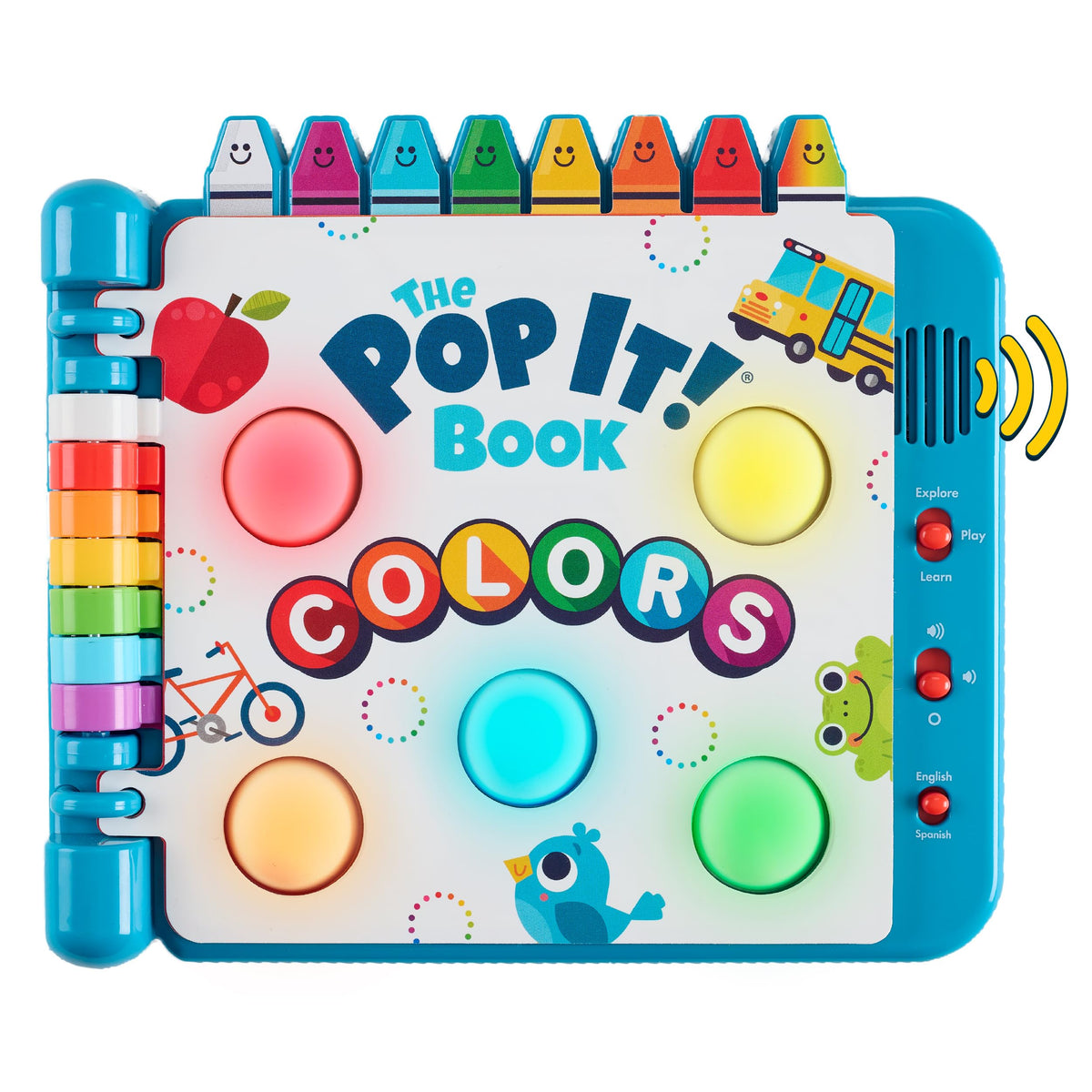 Chuckle & Roar Pop It Book, Colors, English & Spanish, Quiet Mode, 1–4+ | English & Spanish Color Toddler Learning Toys, Quiet Mode Option, Sturdy Plastic Sensory Toys, Busy Book for Toddlers 1-3