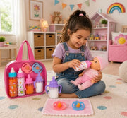 fash n kolor® My Sweet Baby Disappearing Doll Feeding Set, Baby Care 6 Piece Doll Feeding Set - for Toy Stroller | 2 Milk & Juice Bottles with 2 Toy Pacifier for Baby Dolls Set - Kids Gift Set