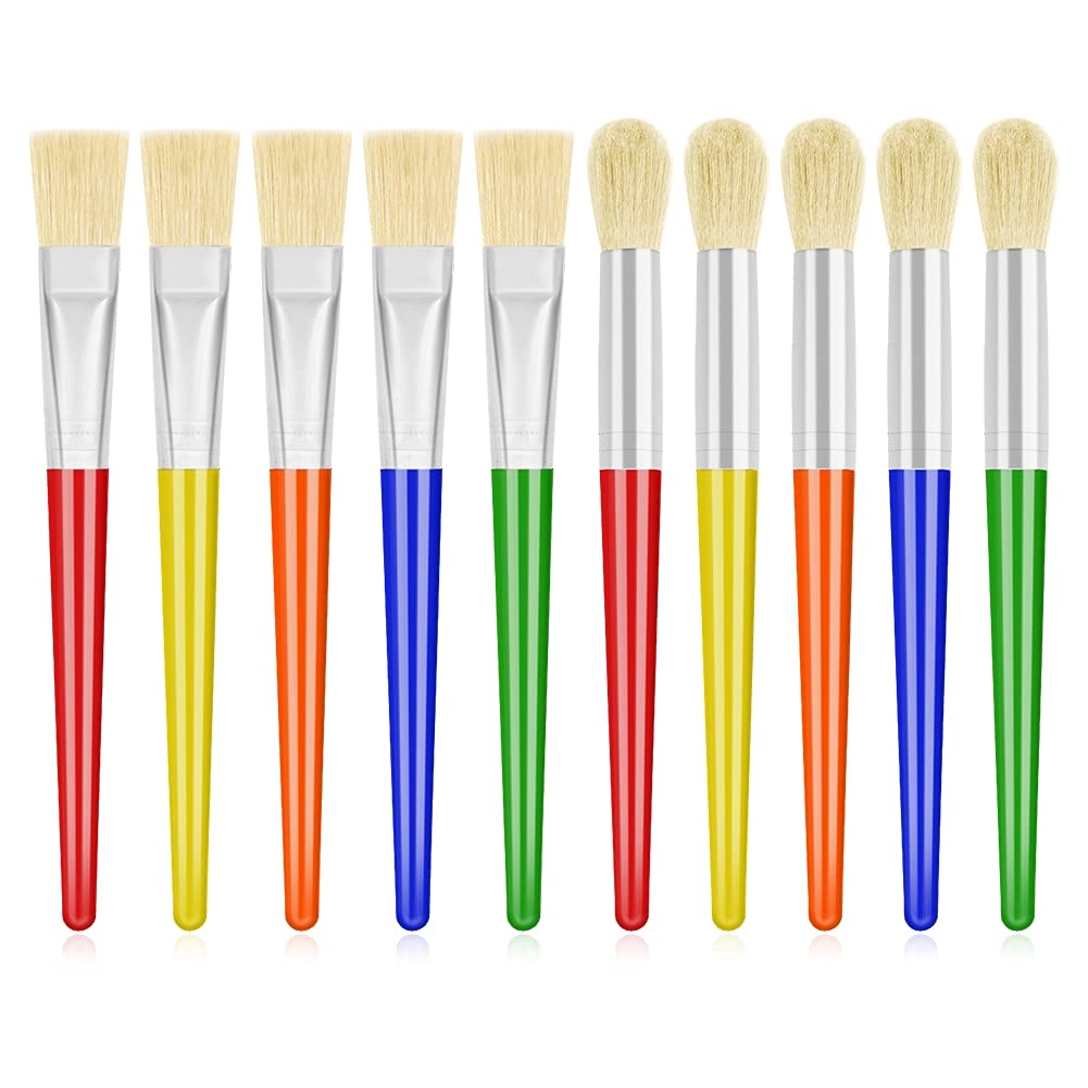 10Pcs Paint Brushes for Kids, Anezus Kids Paint Brushes Toddler Large Chubby Brushes Round and Flat Preschool Painting Brushes for Washable Paint Acrylic Paint