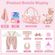 Dreamon Baby Doll Set 12" Baby Doll with Feeding & Caring Accessories, Pink | 11Pcs Doll Playsets with Carrier Bassinet Bed, Bedtime Pretend Play First Baby Doll Toy for 3 4 5 Year Old Girl Birthday Gift