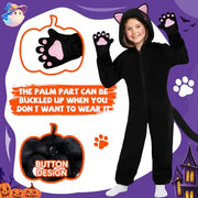 Halloween Cat Costume for Girls - Animal Costume Dress Up Gifts for Kids | Black Cat Halloween Costumes for Kids Age 3-10, Cheetah Costume Onesie, 3D Hood, Gifts for Birthday Party Cosplay, Role Play