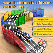 Magnetic Tiles - Road Set, Magnetic Building Blocks, Preschool Montessori Toys Gift for 3+ Year Old Boys and Girls, Sensory Christmas Toys for Kids Aged 3-5 and 4-8, Ideas for Kid with Autism
