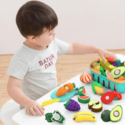 Cutting Play Food Toys for Kid, Pretend Play Kitchen Accessories, Fake Food | Shopping Storage Basket, Cutting Fruits/Vegetables, Plastic Board and Knife, Birthday Gifts/Educational Toy for Children
