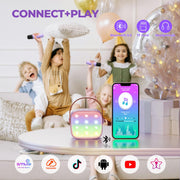 YLL Karaoke Machine for Kids, Birthday Gifts for Girls 3 4 5 6 7+Years Old | 2 Wireless Microphones, 5 Magic Voices, Mini Portable Bluetooth Speaker, Family Home Party Present Toys for Ages 4-12