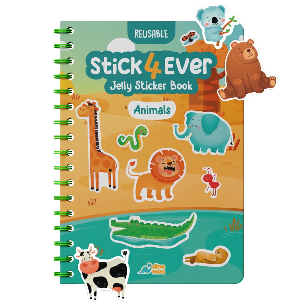 Stick4Ever Jelly Sticker Book® - for Kids - Waterproof, Easy to Clean Reusable Sticker Book for Toddlers- Reusable Road Trip Activities for Kids - Stocking Stuffers for Toddlers (Animals)