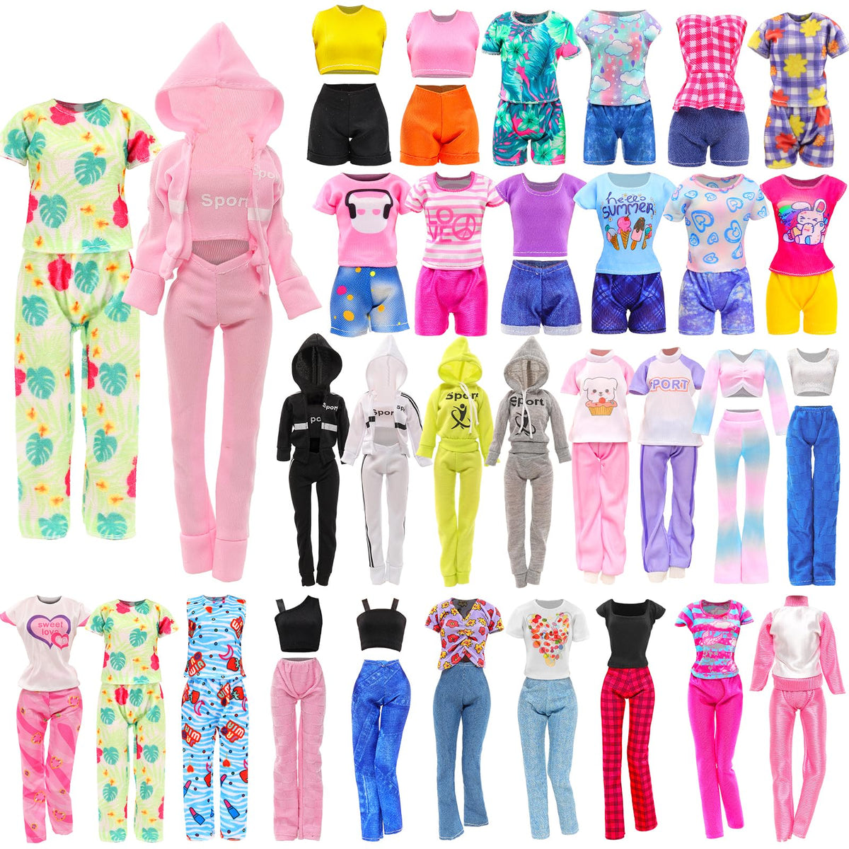 10 Sets Doll Clothes Hooded Sports Suit Tops and Pants for 11.5 inch Dolls | Tracksuit Set, Sportswear, Sports Clothes, Activewear, Running Apparel, Casual Outfits