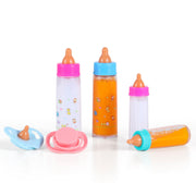 Kaydora Baby Doll Bottle Accessories - 6 Pcs Magic Milk Feeding Toys Yellow | Magic Disappearing Milk & Juice, with Non-magnetic Pacifiers, Pretend Play Sets, Gift for kids, Suit for Stroller, Crib, Bed
