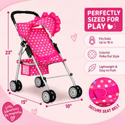 My First Baby Doll Stroller for Kids – Foldable Toy Stroller for 18 Inch Dolls with Storage Basket, Double Wheels & Canopy – Pretend Play Toy Stroller
