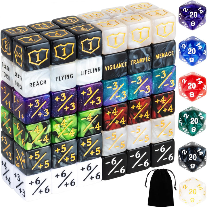 78 Pieces MTG Dice Counters Bulk Life Keyword Counter Dice Set Plus 1/+1 Buff Ability Tokens for MTG, TCG, Cards Gaming Accessories