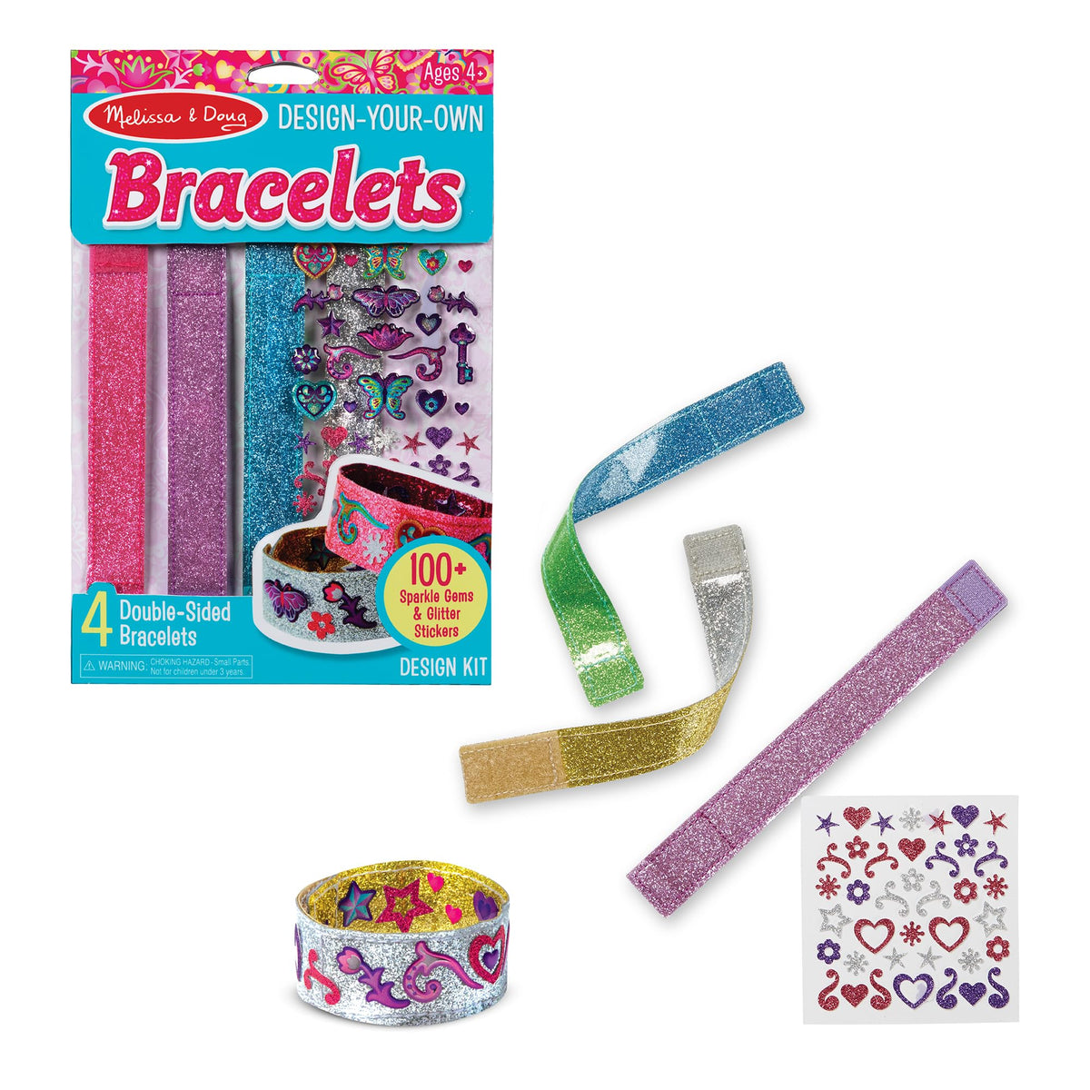 Melissa & Doug Design-Your-Own Bracelets Jewelry Making Craft Kit | DIY Jewelry, 4 Reversible Bracelets, 100+ Gem & Glitter Stickers, Arts & Crafts Activity, Preschool Toys for Kids, Ages 4+