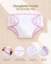 BABESIDE Baby Doll Diapers, 6 Reusable Diapers for 12-15 Inch Baby Dolls | Washable Baby Doll Accessories for Diaper Changing Pretend Play, Doll Diaper Set for Ages 3+