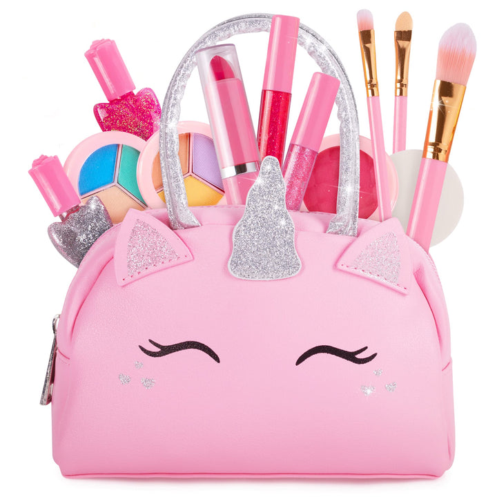 Kids Real Makeup Kit with Unicorn Purse Non Toxic Washable Make Up Set | Pink Unicorn Toys for Girls Age 4-6, 5 Year Old Girl Birthday Gift Idea, Toddler Little Girl Gifts 3 4 5 6 7 8 9 10 Years Old