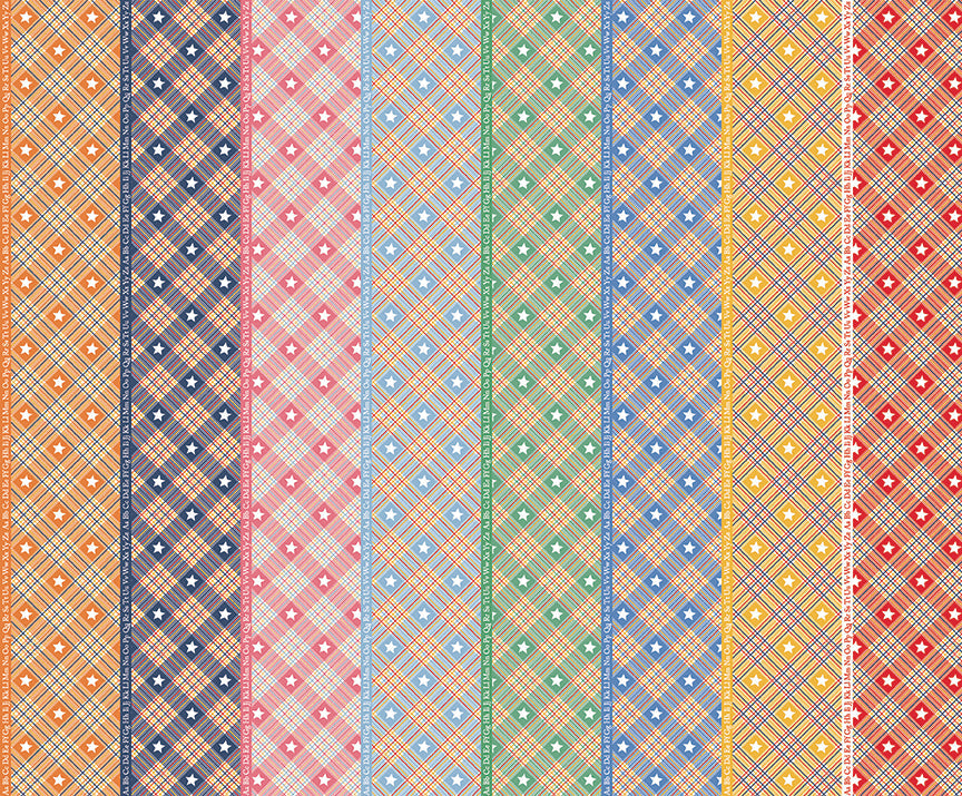 Dear Sweethearts Alphabet & Plaid Stripe Yardage – Multi | American Jane | In Stock