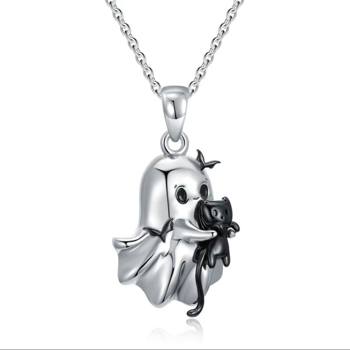 Cute Ghost Black Cat Pendant Necklace