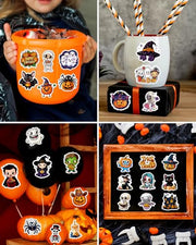 JCFIRE Halloween Stickers for Kids, 100 PCS Halloween Party Favors | 100 unique 2.3 in waterproof vinyl stickers for goodie bags, treat bags, crafts, water bottles and party favors