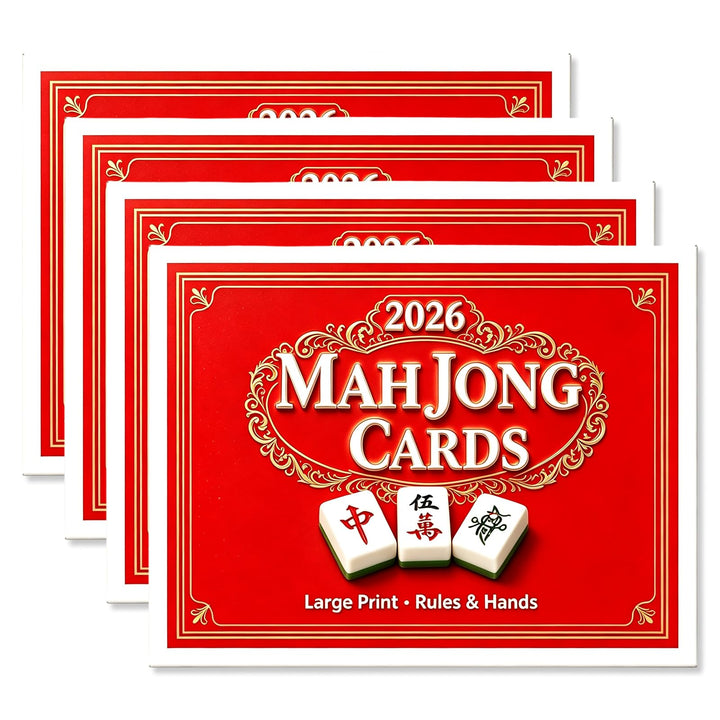 Ecorura 2026 Mah Jong Card, Large Print for American Rules - 4Pcs | Large Print Easy-Read 4-Color Layout, Splash-Proof, Spill-Proof, Durable Portable 6"x4.75", Accessories for Beginners Seniors