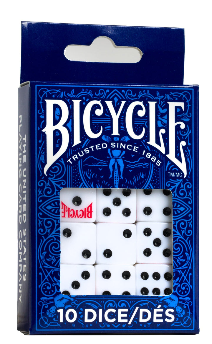 Bicycle 10 Dice Set Six Sided D6 Standard Game White Black 16 mm | 10 six sided D6 dice, 16 mm standard size, Ideal weight for fair play, Perfect for dice-based games and learning