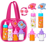 fash n kolor® My Sweet Baby Disappearing Doll Feeding Set, Baby Care 6 Piece Doll Feeding Set - for Toy Stroller | 2 Milk & Juice Bottles with 2 Toy Pacifier for Baby Dolls Set - Kids Gift Set