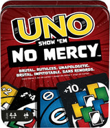 Mattel Games UNO Show ‘em No Mercy Card Game in Storage Tin,Ages 7+ | Extra Cards, Special Rules & Tougher Penalties for Kids, Teens & Family Game Night, 2-6 Players (Amazon Exclusive)