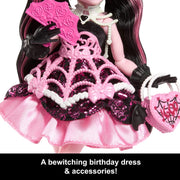 Monster High Scary Sweet Birthday Draculaura Doll | Vampire in Pink Party Dress with Party-Themed Accessories like Invite, Balloon, Gift, Fan and More