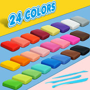 Air Dry Clay, 24 Colors Modeling Magic Clay for Kids | Includes Tools, Soft & Ultra Light, Ages 3-8+ Years, Boys & Girls