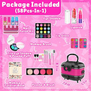 Hollyhi 58 Pcs Kids Makeup Toys Kit for Girls, Real Washable Make Up Set | Safety Material Certificates, Non-Toxic, Storage Case with Mirror, Birthday Gifts for 3 4 5 6 7 8 9 10 11 12 Years Old (Rose)