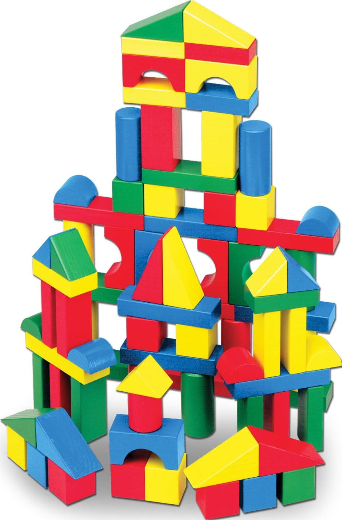 Melissa & Doug 100 Wooden Building Blocks with Storage Box | 100 Pieces, Wooden Blocks In 4 Colors & 9 Shapes, Montessori Toys, Construction Play, Toddler Learning Toys for Kids, Ages 2+