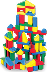Melissa & Doug 100 Wooden Building Blocks with Storage Box | 100 Pieces, Wooden Blocks In 4 Colors & 9 Shapes, Montessori Toys, Construction Play, Toddler Learning Toys for Kids, Ages 2+