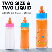 Kaydora Baby Doll Bottle Accessories - 6 Pcs Magic Milk Feeding Toys Yellow | Magic Disappearing Milk & Juice, with Non-magnetic Pacifiers, Pretend Play Sets, Gift for kids, Suit for Stroller, Crib, Bed