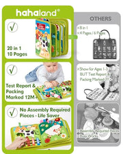 hahaland Busy Book for Toddlers 1-3 - Montessori Toys 1 Year Old Busy Board | 1 Year Old Boy Gifts Educational Quiet Activity Books 10 Pages, Toddler Christmas Stocking Stuffers One Year Old Travel Toys