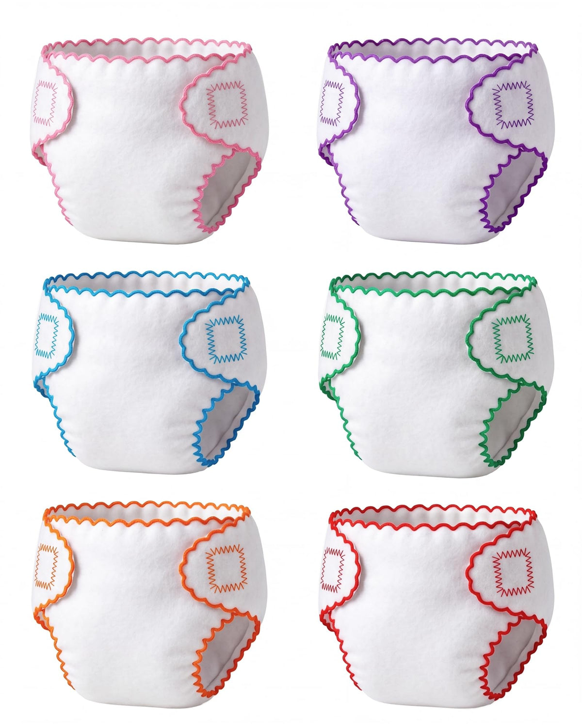 BABESIDE Baby Doll Diapers, 6 Reusable Diapers for 12-15 Inch Baby Dolls | Washable Baby Doll Accessories for Diaper Changing Pretend Play, Doll Diaper Set for Ages 3+