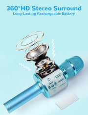 Amazmic Kids Karaoke Microphone Machine Toys for Girls Bluetooth Microphone with LED Light, Christmas Birthday Gift for Girls Boys 3-12+ Years Old (Blue)