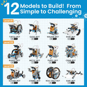 Sillbird 12-in-1 Solar Robot Building Kit STEM Gift for Boys Ages 8-13 | Powered by the Sun, Engineering Skills, DIY Educational Kit, Birthday Presents for Kids, Buildable Learning Set, 190 Pieces