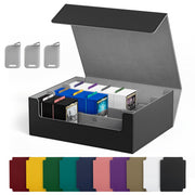 UAONO Trading Card Storage Box Holds 2400+ Cards, Bulk Card Storage | Magnetic Closure PU Leather Card Organizer with 10 Dividers & 3 Stoppers for MTG, PTCG, TCG, Sports Cards (Black)
