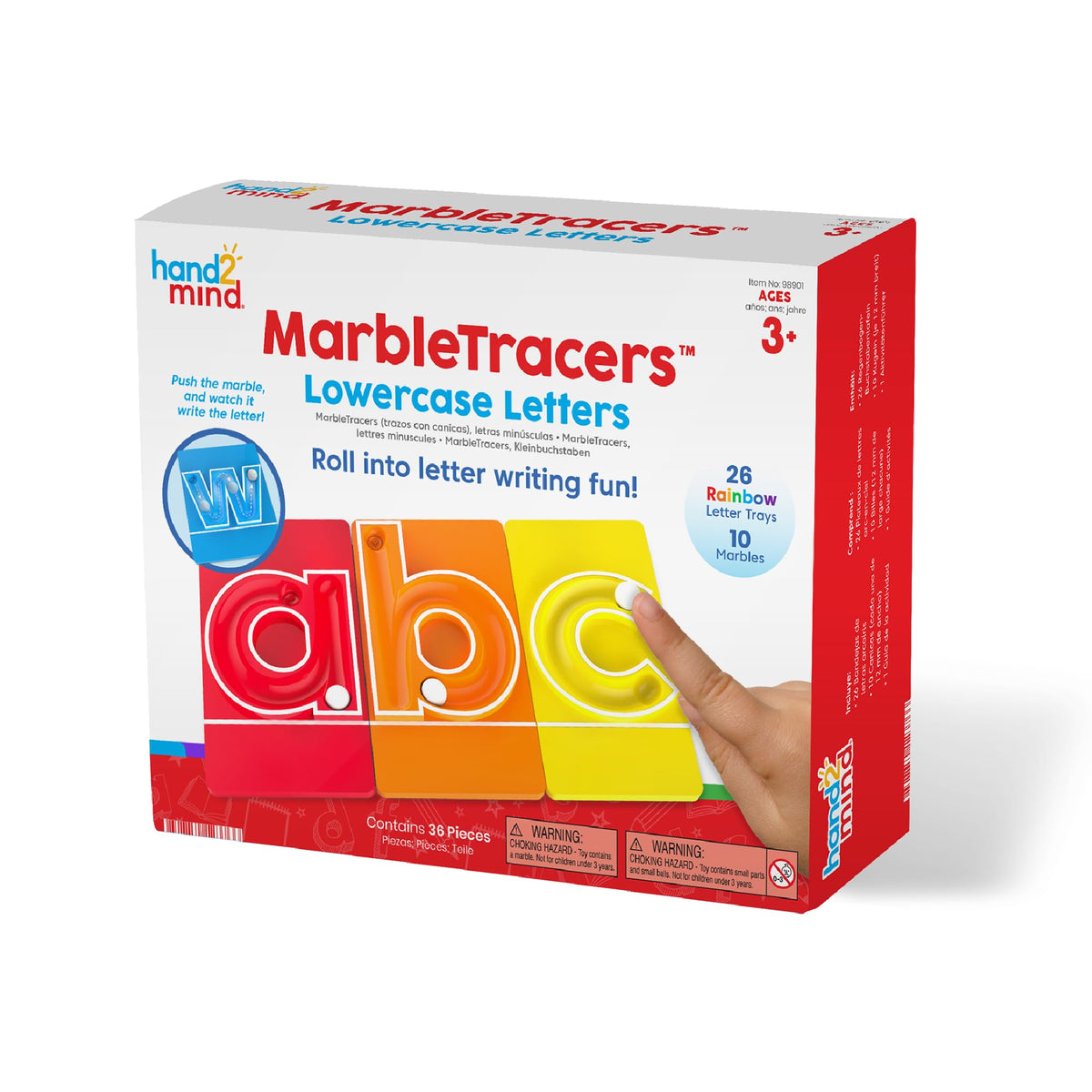 hand2mind MarbleTracers - Lowercase Letters, 24 Letter Trays, 10 Marbles | Preschool Learning Activities, Fine Motor Skills Toys, Kindergarten Centers for Classroom, Handwriting Practice